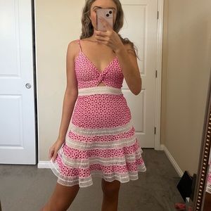 Pink A Line Camille Eyelet Crotchet Dress